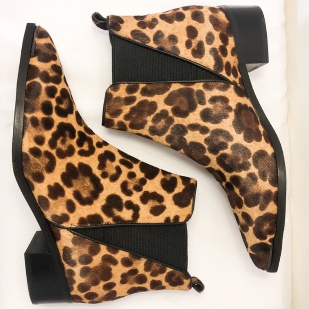 MARC FISHER Mlyalely Genuine Calf Hair Leopard Print Chelsea Booties NWT